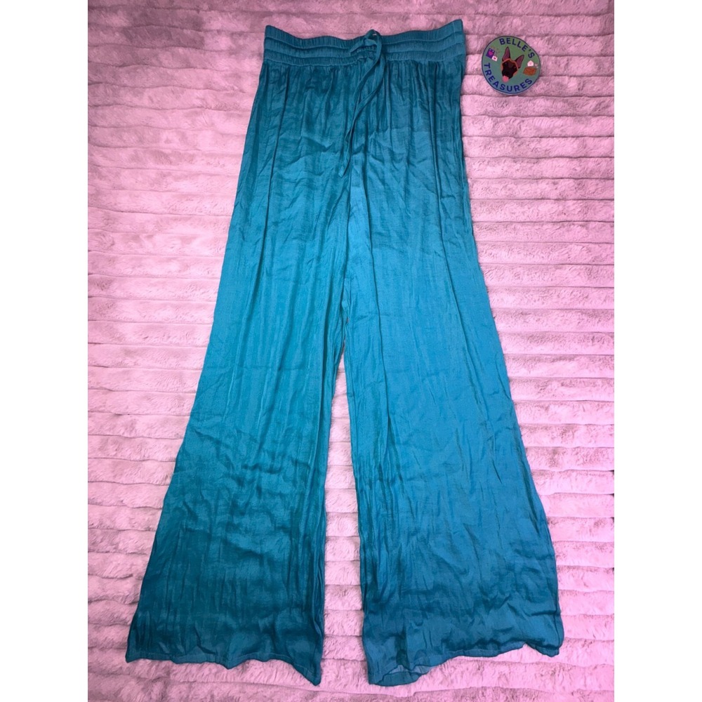 Joie Palazzo Pant Womens XS Aqua Wide Leg Silky Satin Soft Drawstring Waist